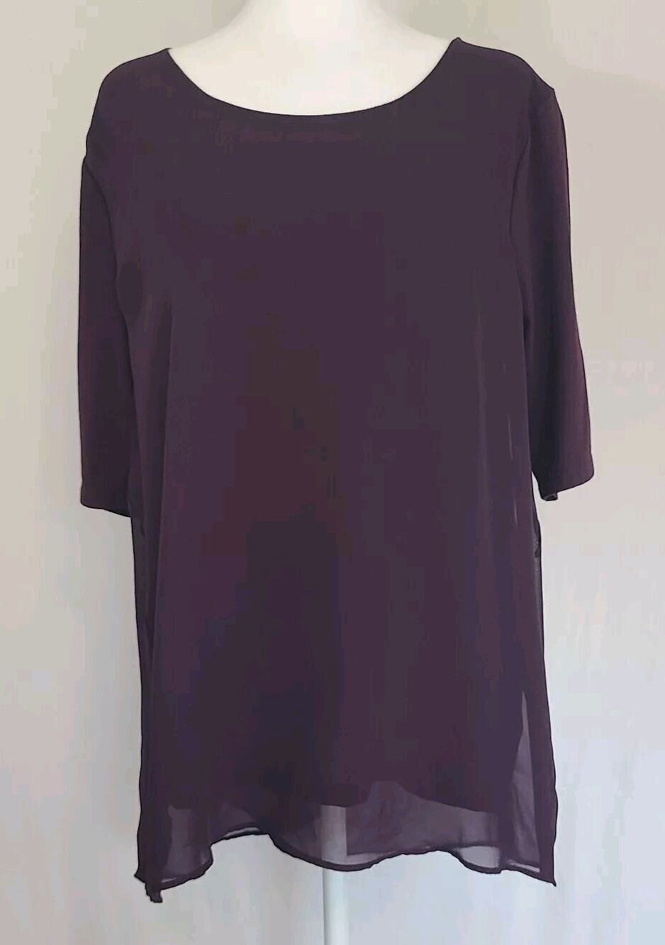 Ann Taylor Short Sleeve Chiffon blouse lined XL burgundy wine romantic goth vamp